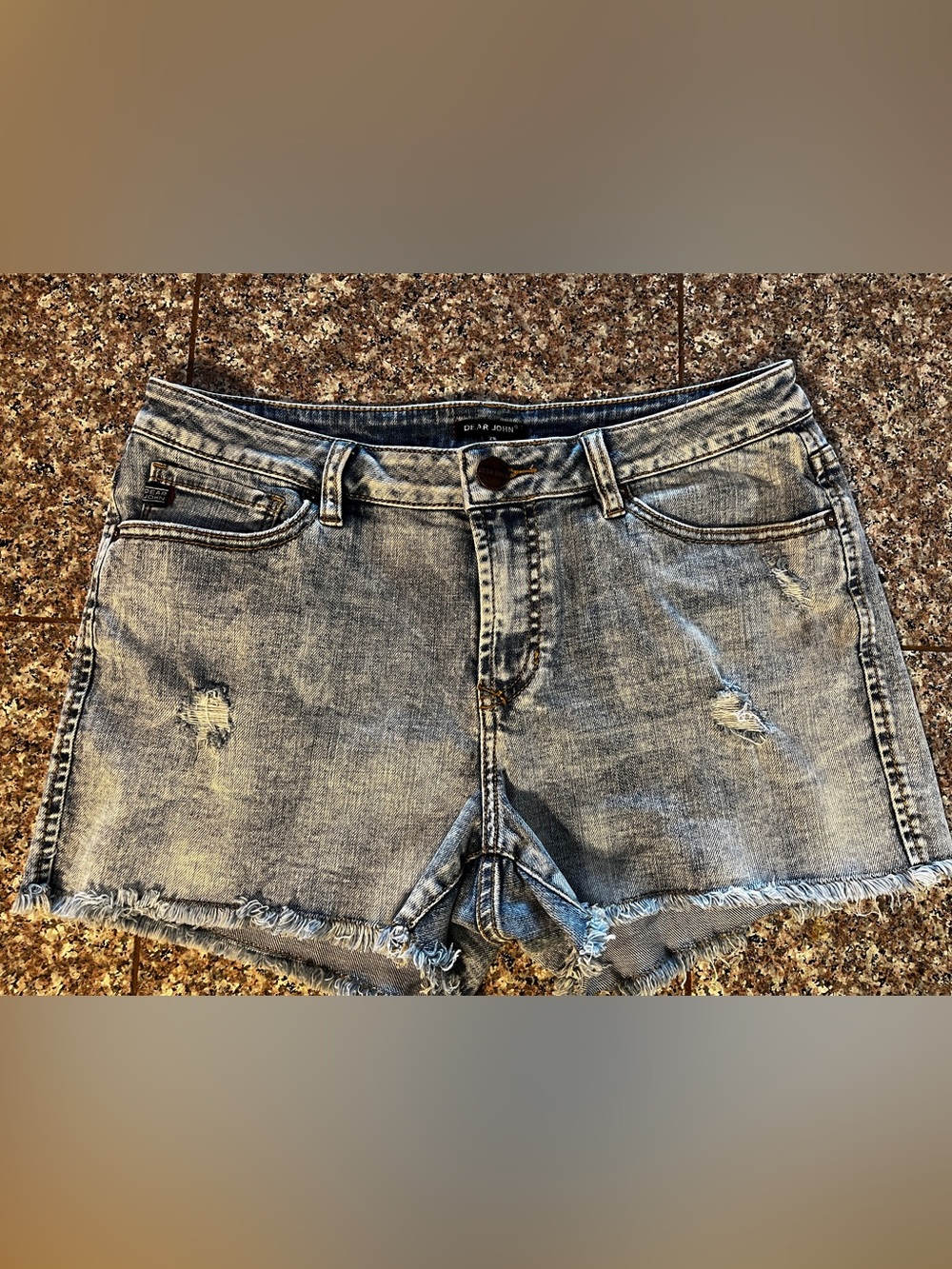 Dear John Light Blue Distressed Denim Shorts Sz 28 high rise